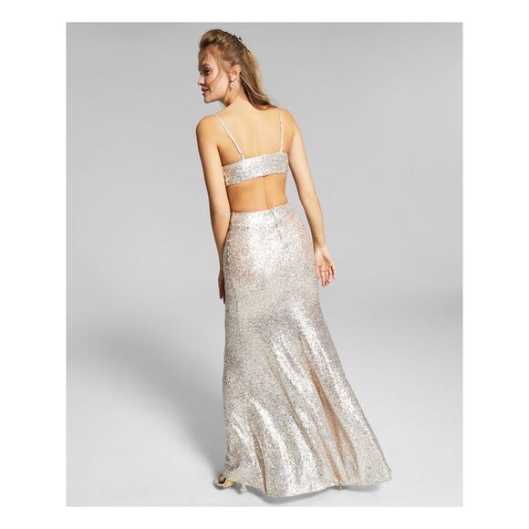 NWT B DARLIN Womens Gold Cutout Sides Back Sleeveless Formal Dress 15\16 - Picture 2 of 5